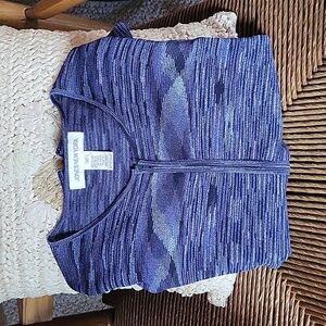 Jones New York zippered blue multi colored cardigan,  size M